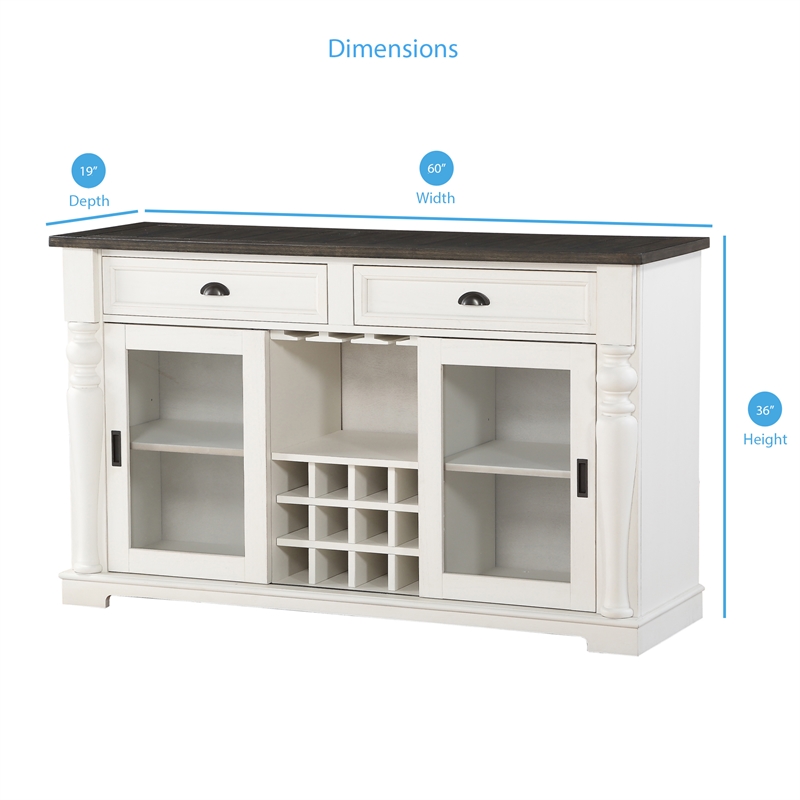 Joanna Ivory and Dark Oak Wood Farmhouse Style Server with Storage
