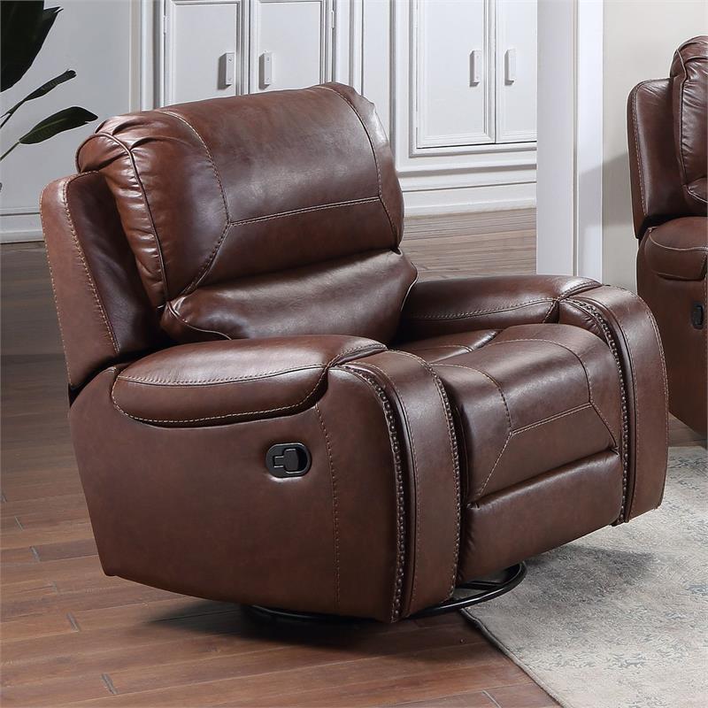 Steve Silver Keily Brown Faux Leather Manual Swivel Glider Recliner Chair