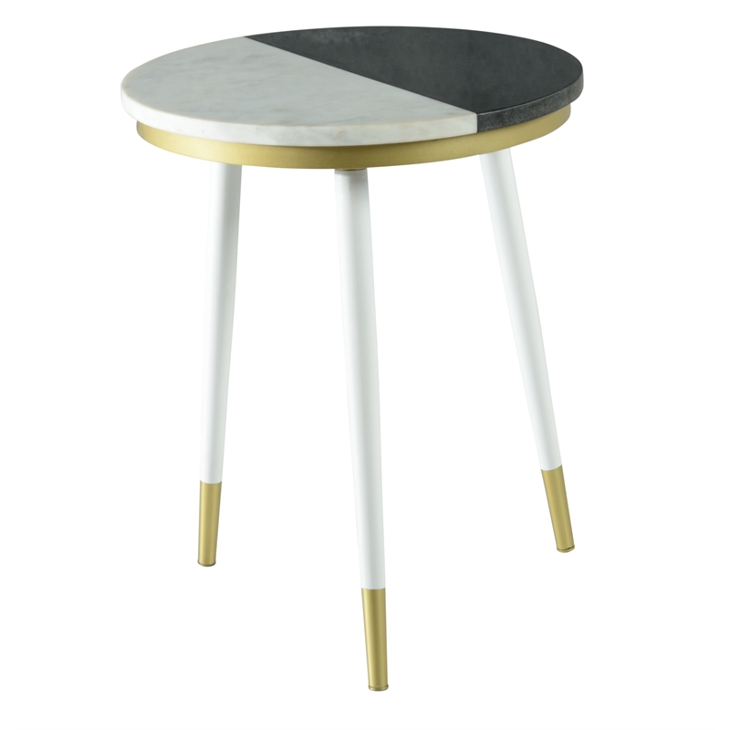 Taj Black and White Marble Top 2-Pack Round Side Table Set