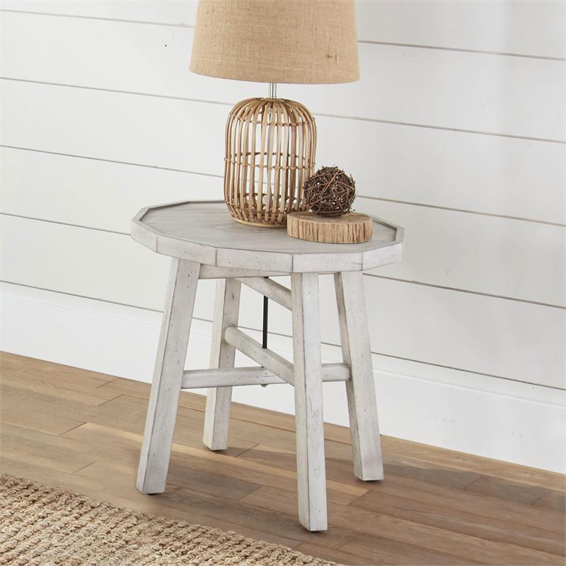 Steve Silver Paisley Distressed Alabaster White Wood End Table