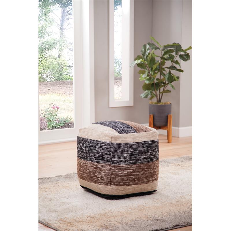 Steve Silver Jamal Square Handwoven Beige/ Brown/ Black Wool Pouf