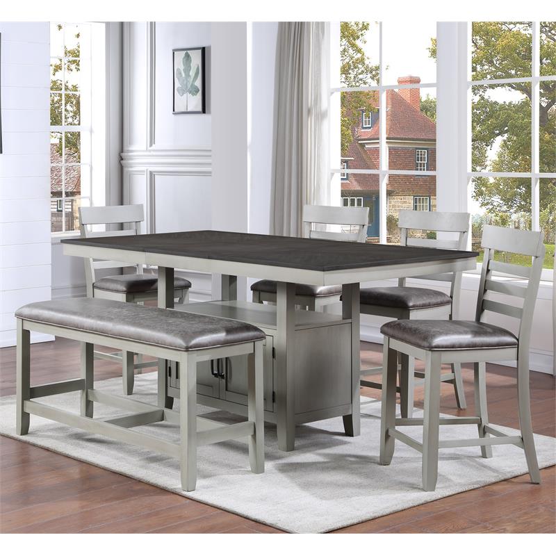 Steve Silver Hyland Stone Gray Wood Counter Bench