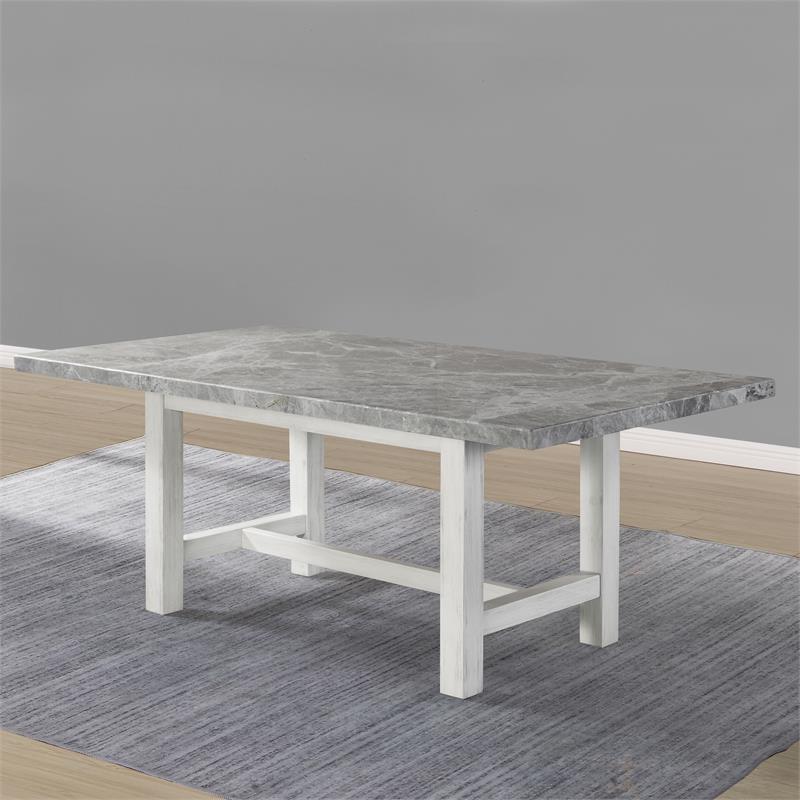 Steve Silver Canova Weathered White Wood and Marble Top Dining Table