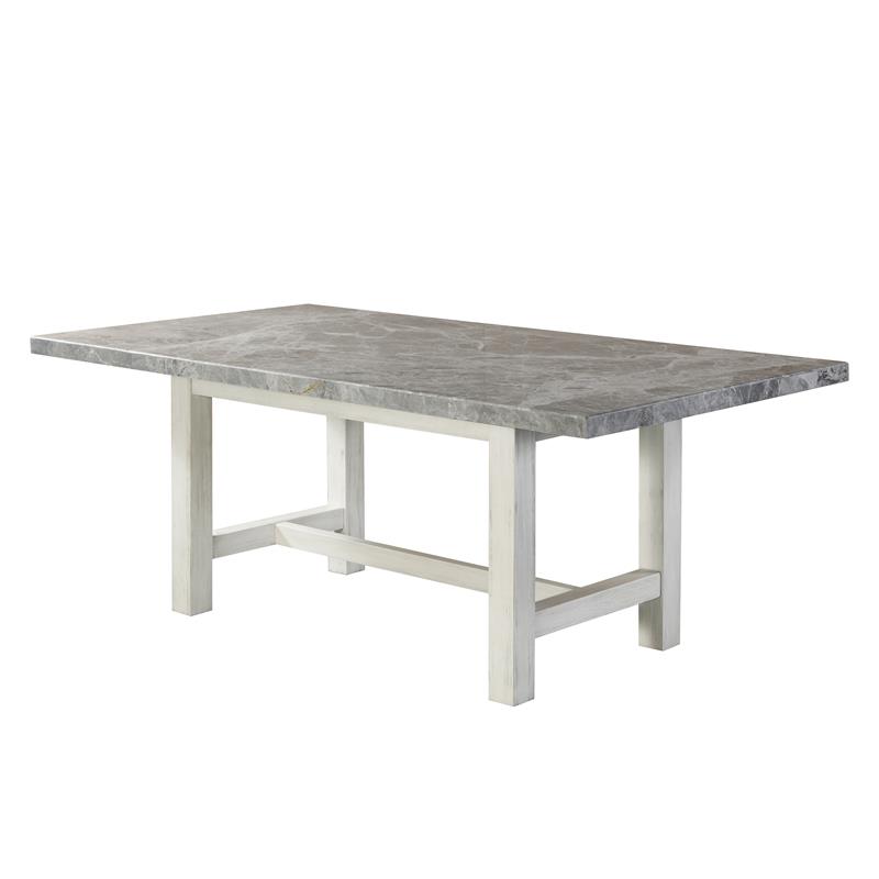 Steve Silver Canova Weathered White Wood and Marble Top Dining Table