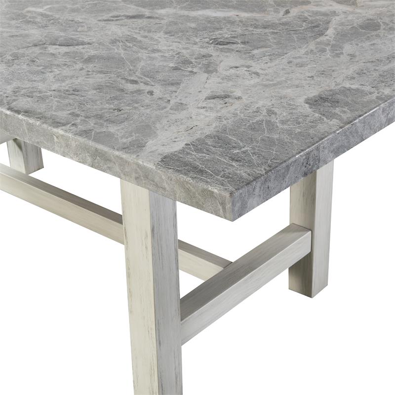 Steve Silver Canova Weathered White Wood and Marble Top Dining Table
