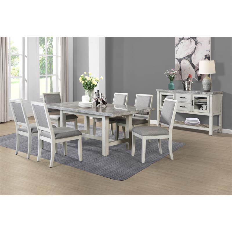 Steve Silver Canova Weathered White Wood and Marble Top Dining Table