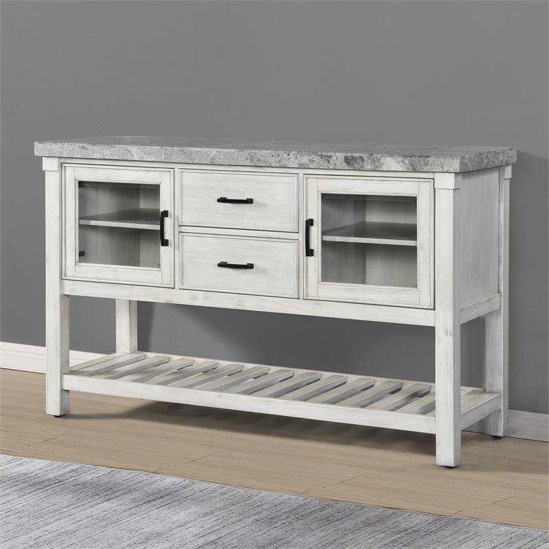 Steve Silver Canova Weathered White Wood and Marble Top Server