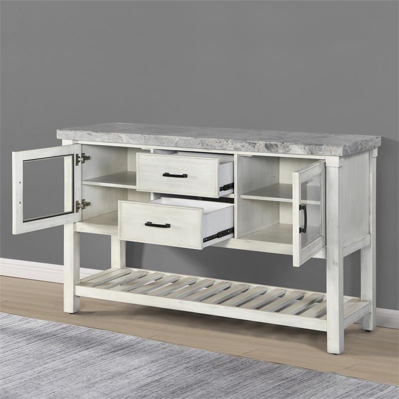 Steve Silver Canova Weathered White Wood and Marble Top Server