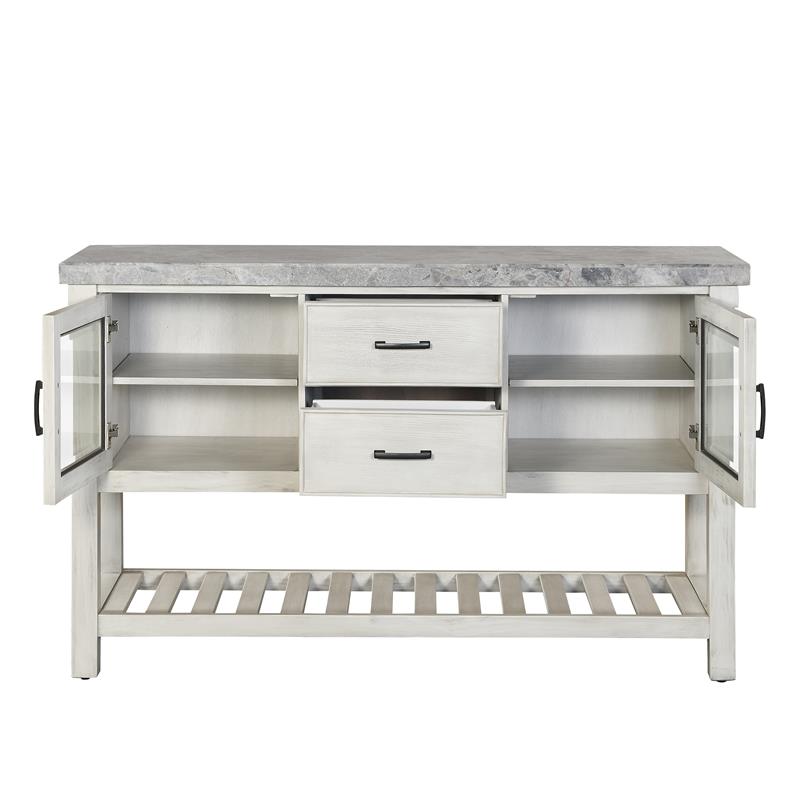 Steve Silver Canova Weathered White Wood and Marble Top Server