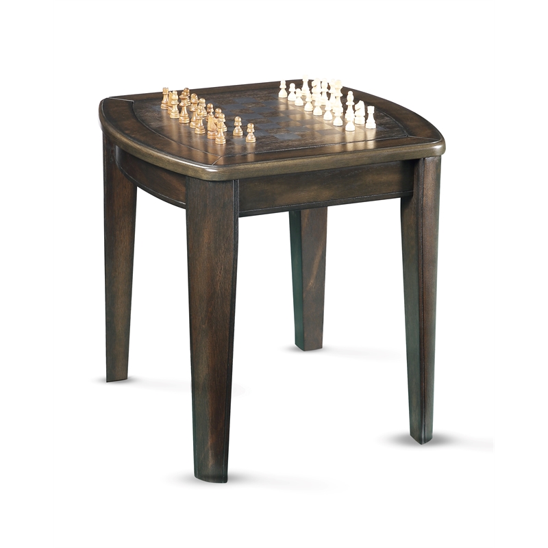 Diletta Dark Walnut Wood Game End Table with Chessboard
