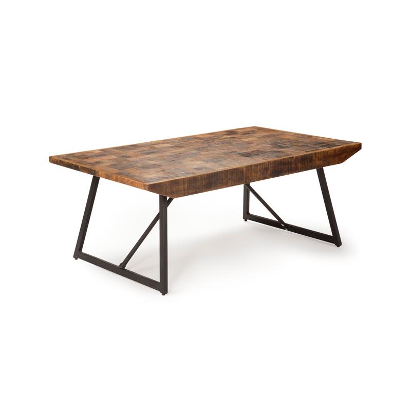 Walden Brown Wood ParquetTop with Dark Gray Iron Base Cocktail Table