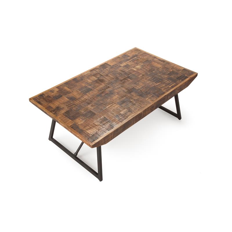 Walden Brown Wood ParquetTop with Dark Gray Iron Base Cocktail Table