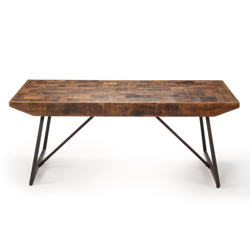 Walden Brown Wood ParquetTop with Dark Gray Iron Base Cocktail Table