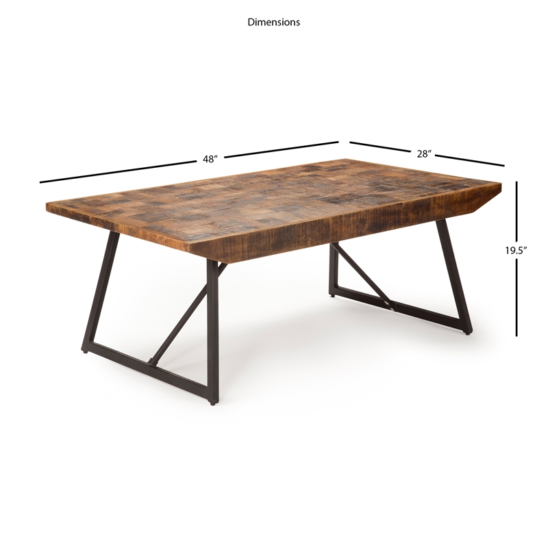 Walden Brown Wood ParquetTop with Dark Gray Iron Base Cocktail Table