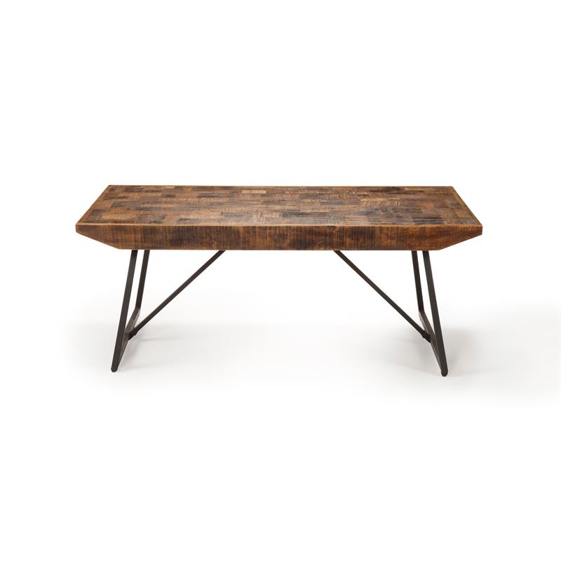 Walden Brown Wood ParquetTop with Dark Gray Iron Base Cocktail Table