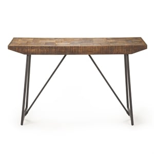 Walden Brown Wood Parquet Top with Dark Gray Iron Base Sofa Table