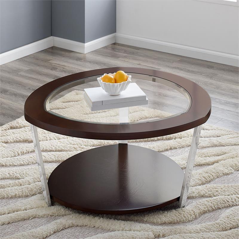 Steve Silver Duncan Espresso Finished Wood and Metal Cocktail Table