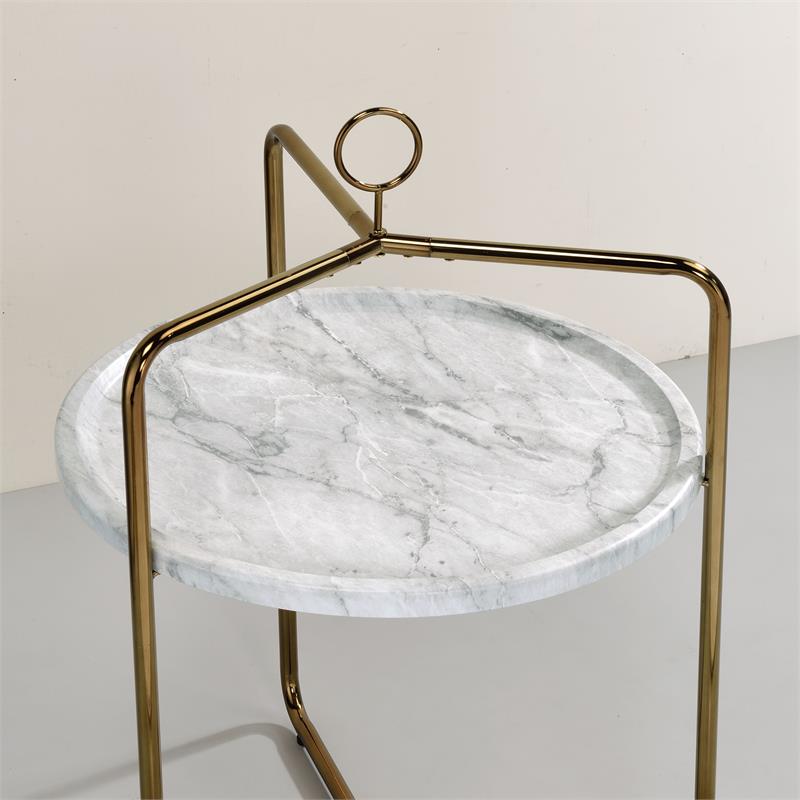 Steve Silver Miro White Faux Marble and Gold Metal Side Table