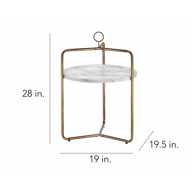 Steve Silver Miro White Faux Marble and Gold Metal Side Table