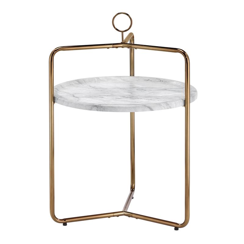 Steve Silver Miro White Faux Marble and Gold Metal Side Table