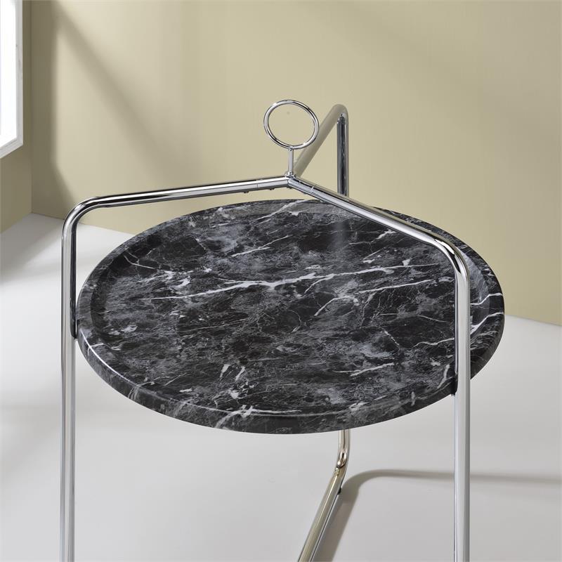 Steve Silver Miro Black Faux Marble and Silver Metal Side Table