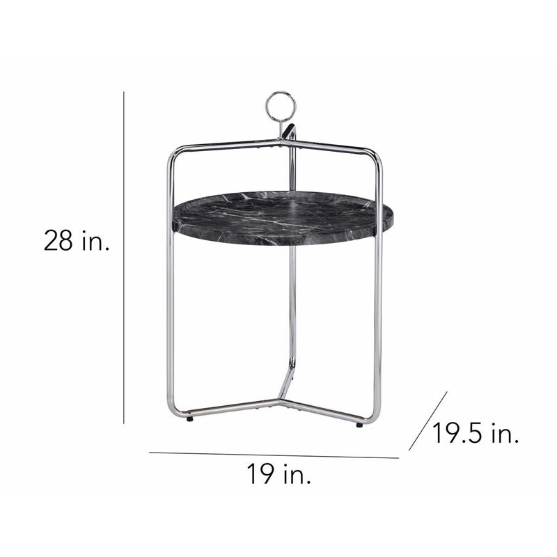 Steve Silver Miro Black Faux Marble and Silver Metal Side Table