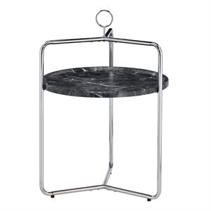 Steve Silver Miro Black Faux Marble and Silver Metal Side Table