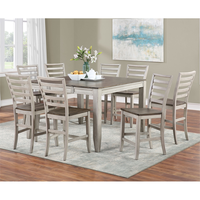 Abacus Two-tone Smokey Alabaster and Brown 9-piece Counter Dining Set