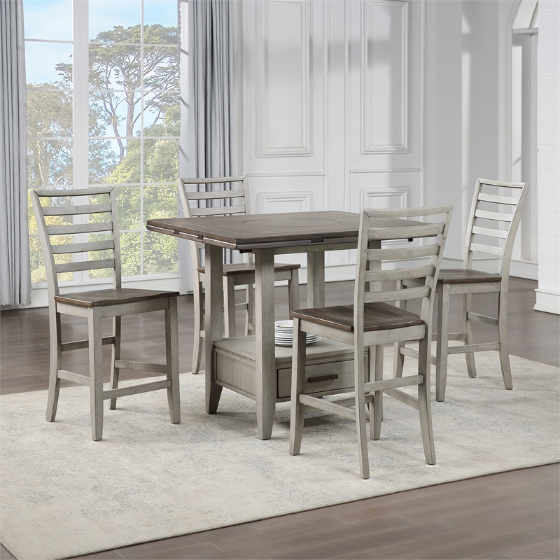 Abacus Two-tone Smokey Alabaster and Brown 5-piece Drop Leaf Counter Dining Set
