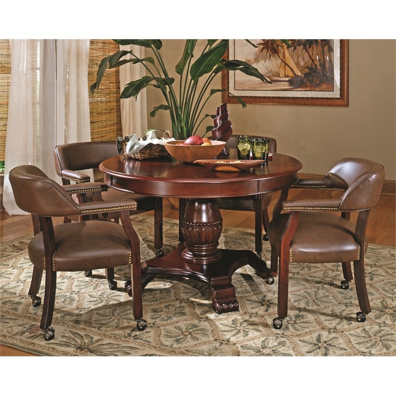 Steve Silver Company Tournament Brown Top Poker Table in Cherry