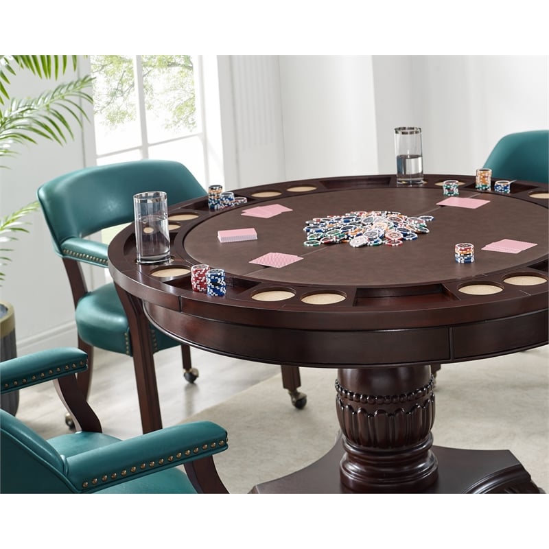 Steve Silver Company Tournament Brown Top Poker Table in Cherry