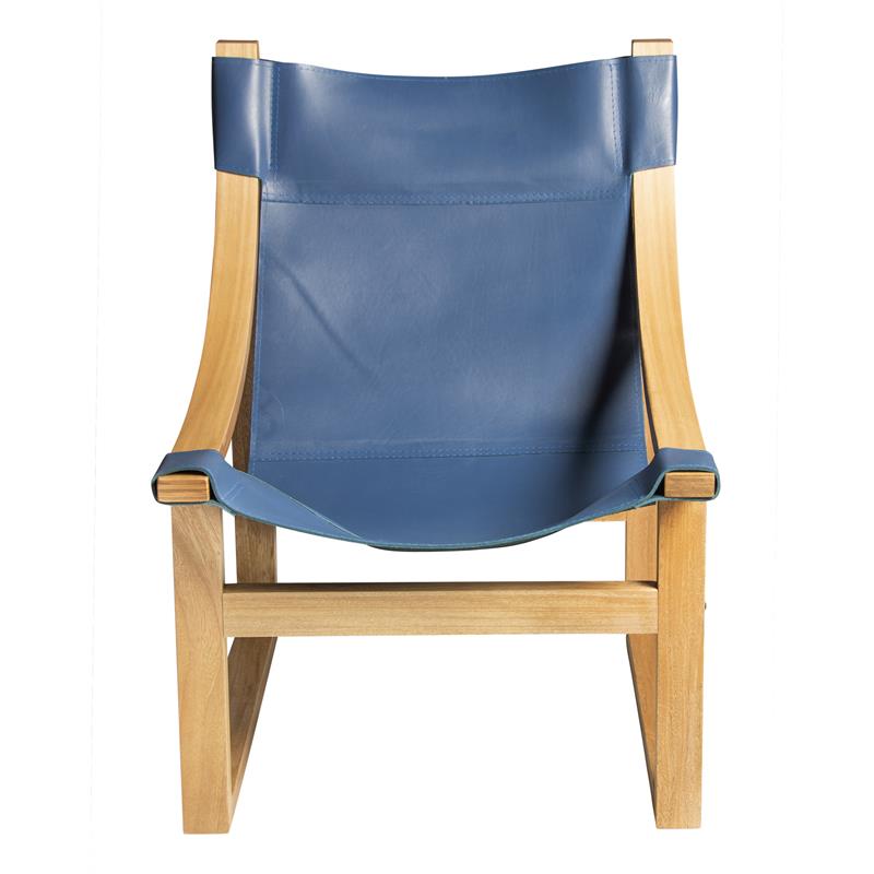 Lima Cobalt Blue Top Grain Leather and Solid Wood Sling Chair