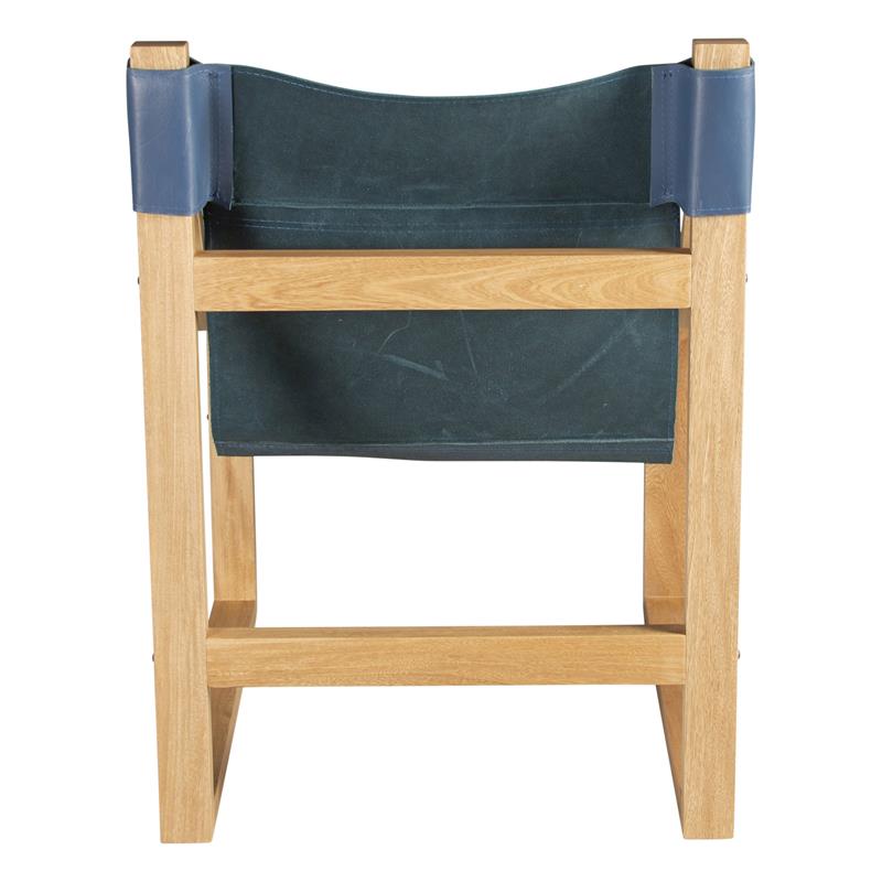 Lima Cobalt Blue Top Grain Leather and Solid Wood Sling Chair