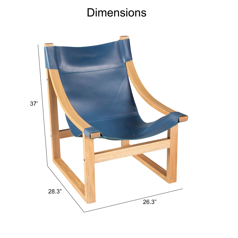 Lima Cobalt Blue Top Grain Leather and Solid Wood Sling Chair