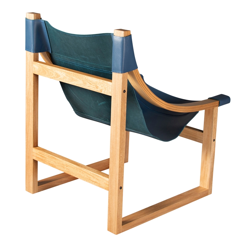 Lima Cobalt Blue Top Grain Leather and Solid Wood Sling Chair