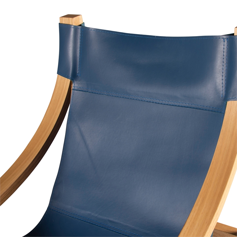 Lima Cobalt Blue Top Grain Leather and Solid Wood Sling Chair