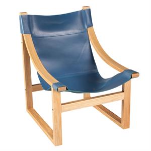 Lima Cobalt Blue Top Grain Leather and Solid Wood Sling Chair