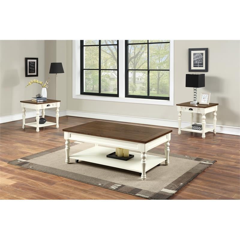 Joanna Farmhouse Two-tone Ivory and Mocha Wood Coffee Table