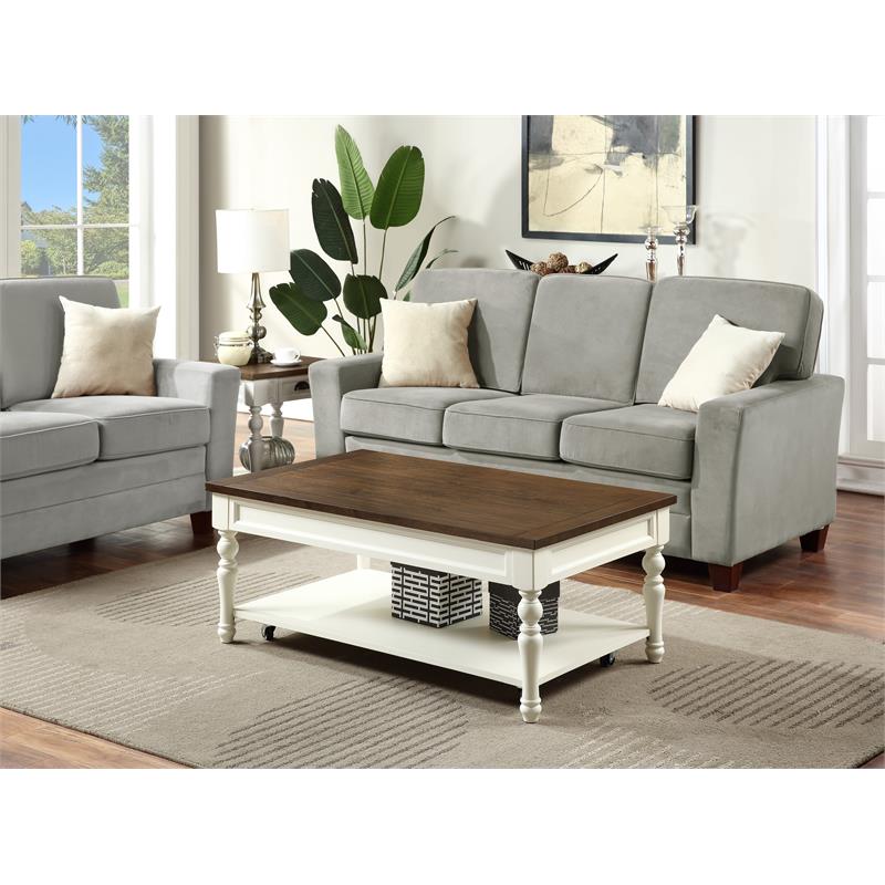 Joanna Farmhouse Two-tone Ivory and Mocha Wood Coffee Table