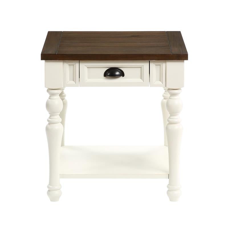 Joanna Farmhouse Two-tone Ivory and Mocha Wood End Table