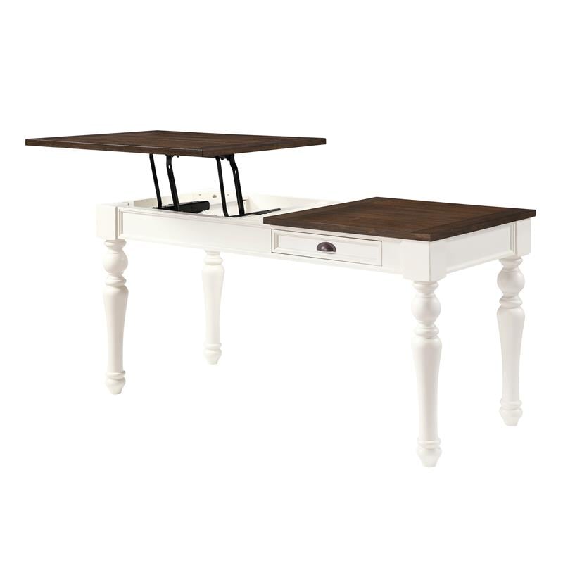 Joanna Farmhouse Two-tone Ivory and Mocha Wood Lift-top Home Office Desk