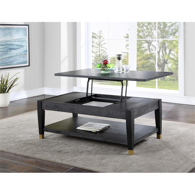 Yves Rubbed Charcoal Wood Lift-top Cocktail Table