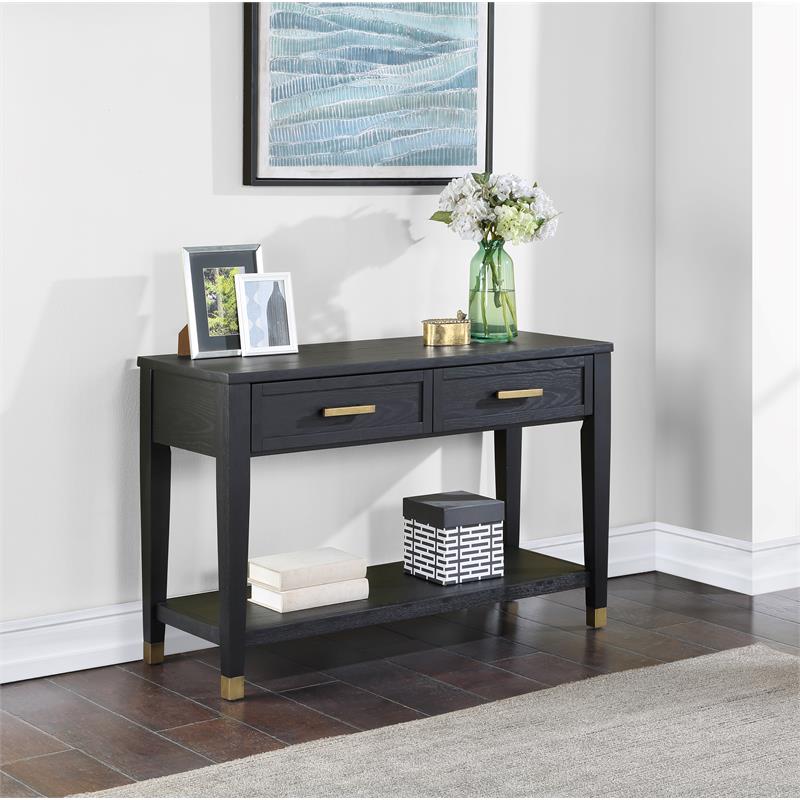 Yves Rubbed Charcoal Wood 2-drawer Sofa Table