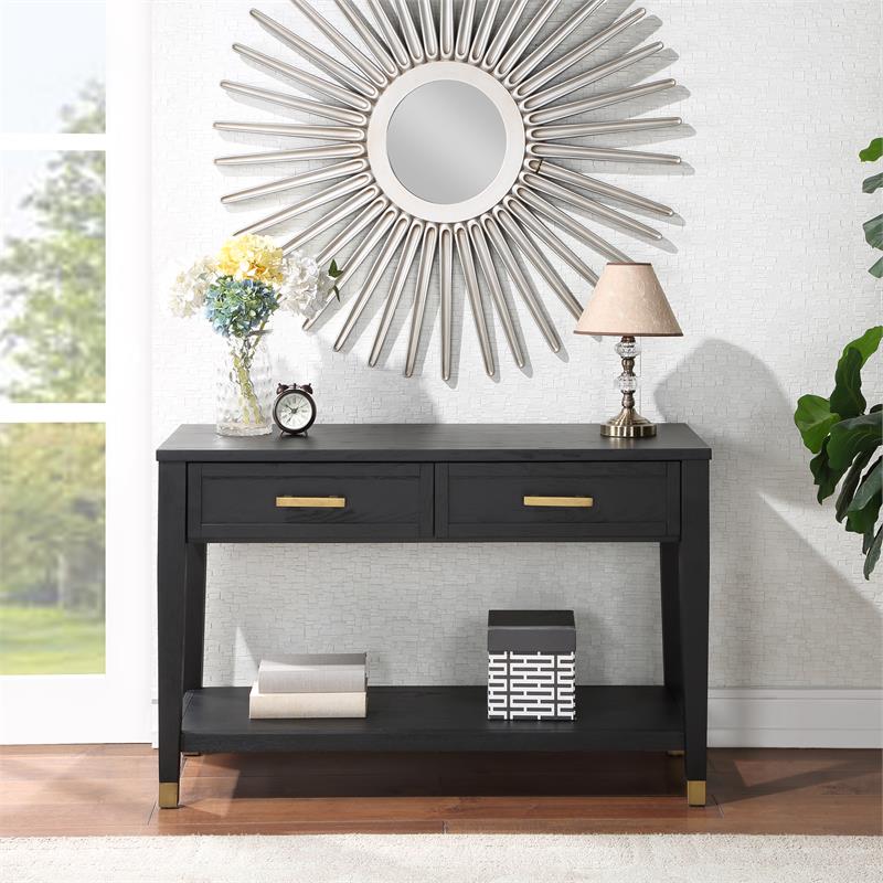 Yves Rubbed Charcoal Wood 2-drawer Sofa Table
