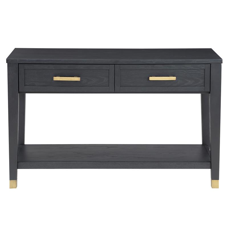 Yves Rubbed Charcoal Wood 2-drawer Sofa Table