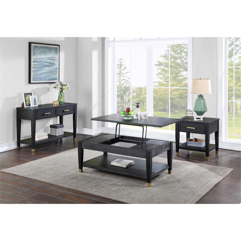 Yves Rubbed Charcoal Wood 2-drawer Sofa Table