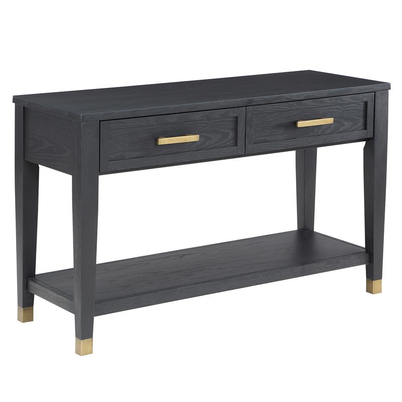 Yves Rubbed Charcoal Wood 2-drawer Sofa Table