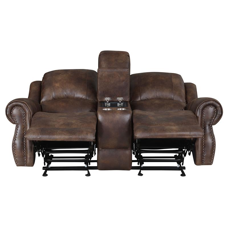 Navarro  Saddle Brown Faux Leather Reclining Console Loveseat