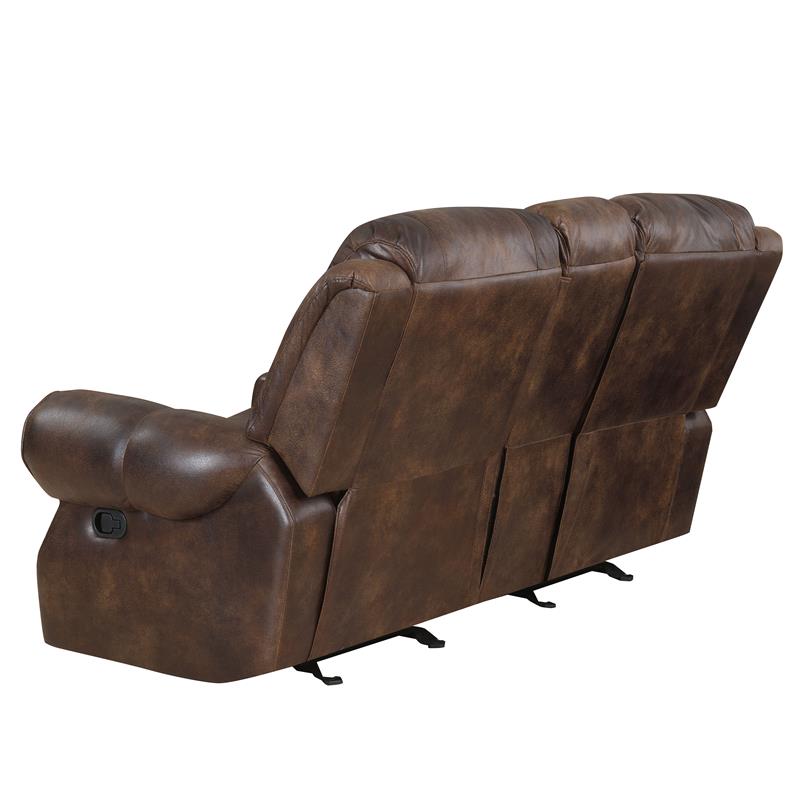 Navarro  Saddle Brown Faux Leather Reclining Console Loveseat