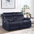 Valencia Ocean Blue Faux Leather Dual Power Reclining Console Loveseat